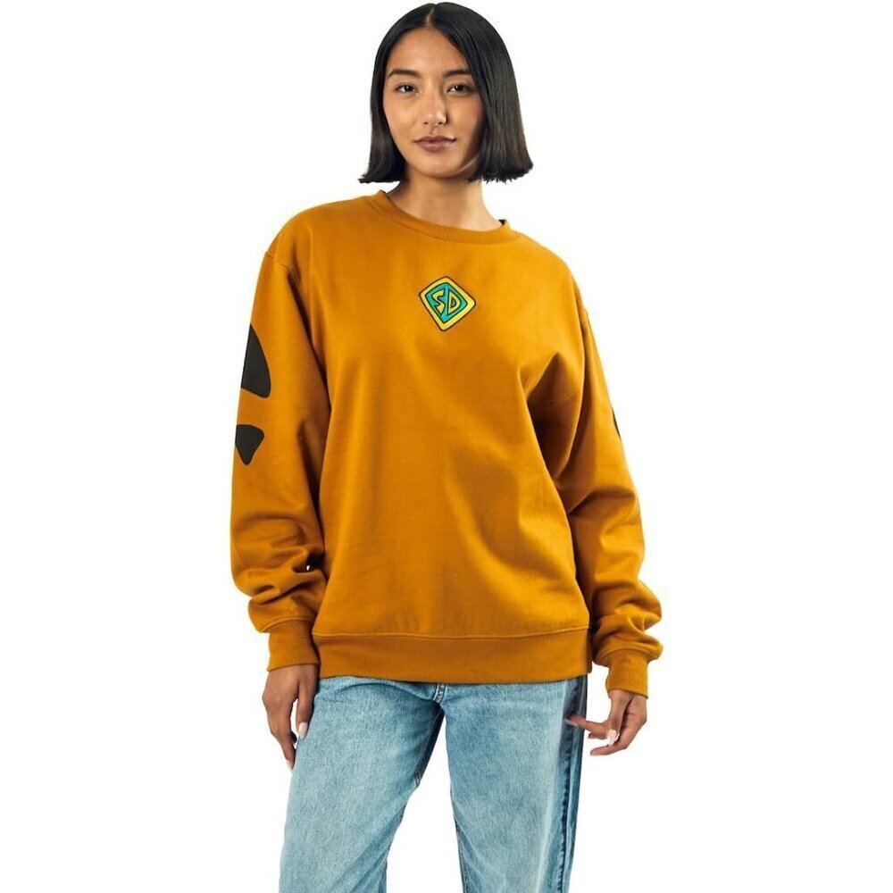 Scooby Doo Dog Tag Spots Brown Crew Neck Long Sleeve Fleece Sweatshirt for Women
